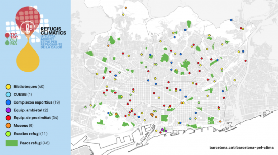 mapa refugios climaticos urbanos barcelona